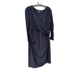 Lauren Black 3/4 length sleeves V‎ Neck Dress